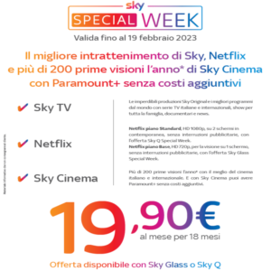 Special Week Sky TV + Cinema + Netflix a 19,90€