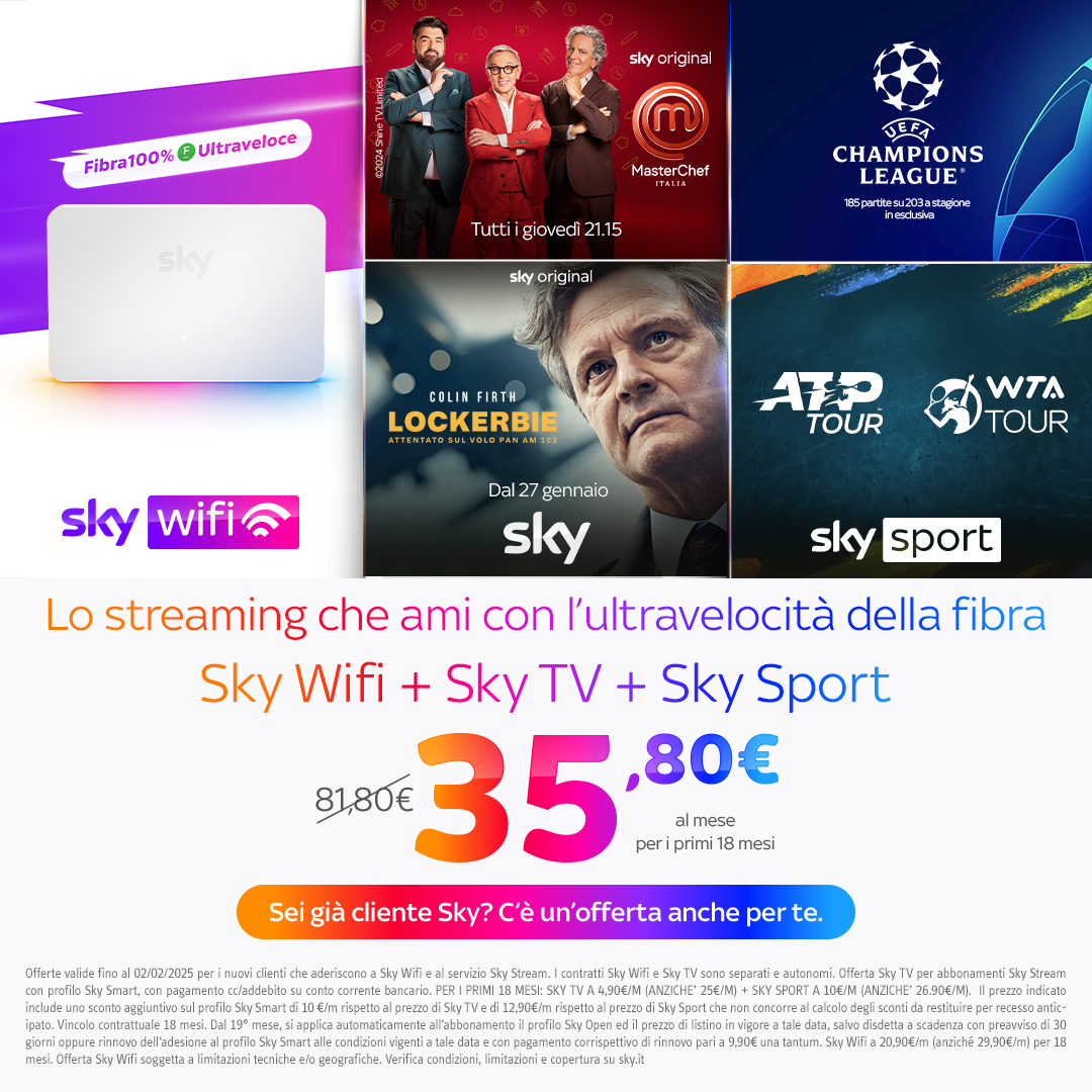 Offerta Sky Wifi + Sky TV + Sky Sport a 35,80€